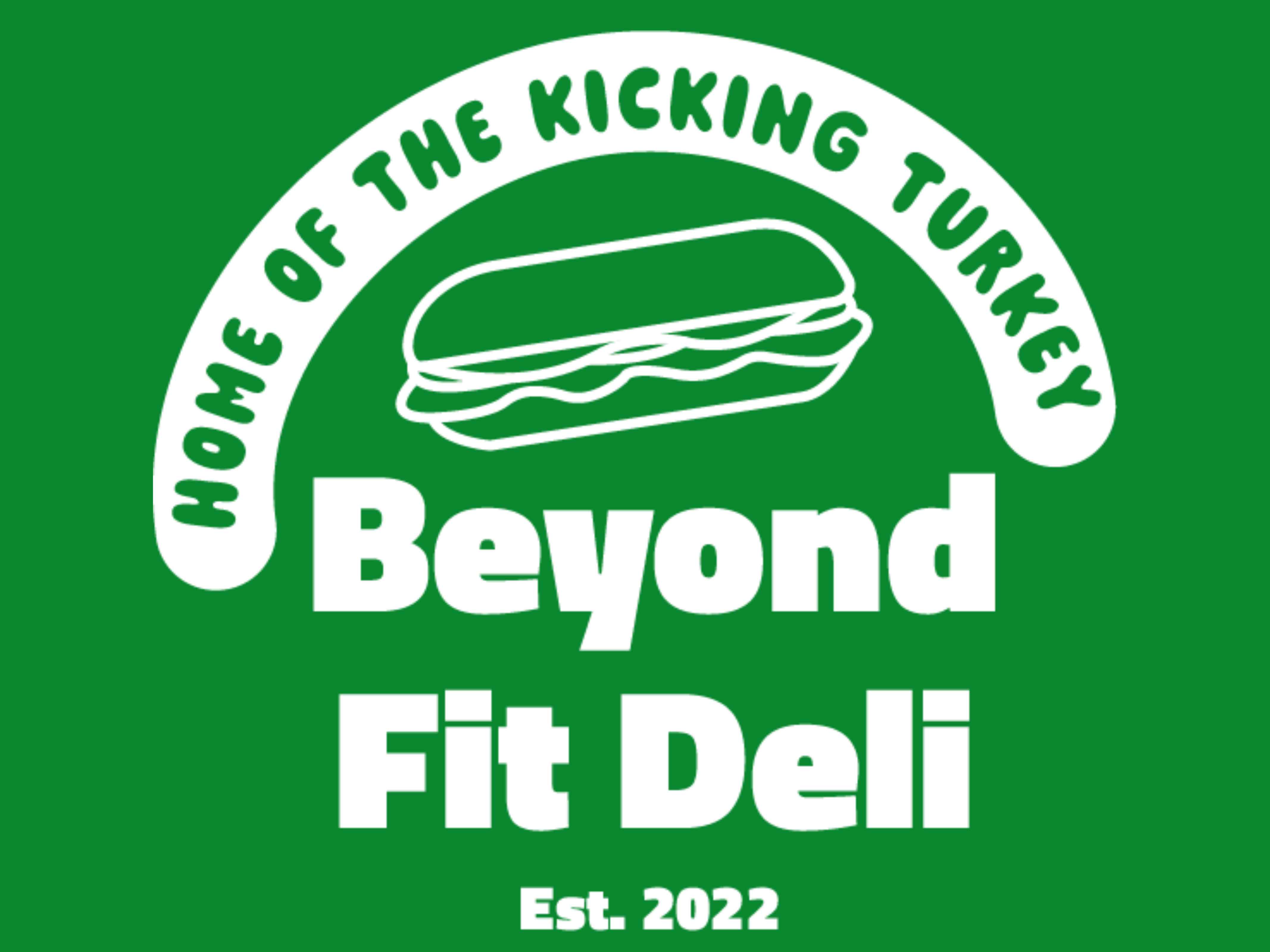 green and white beyond fit deli logo